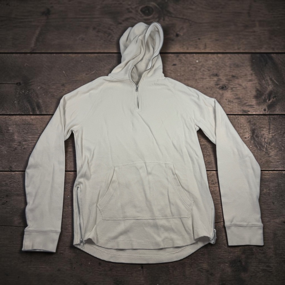Iro-Ochi Waffle Knit Hoodie Side Zip Quarter Zip Streetwear Mens Cream Large